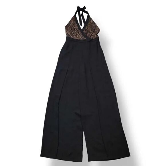 NEW BCBG MAXAZRIA Faux Wrap Lace Halter Split Hem Jumpsuit in Black Size Small - Picture 8 of 13